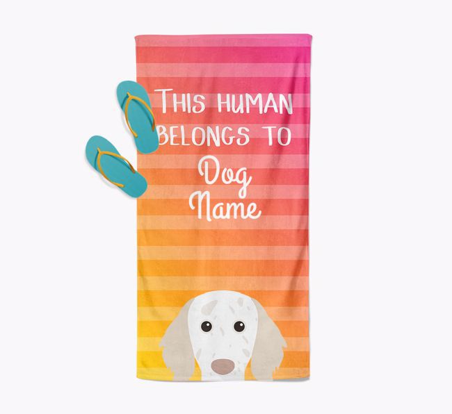 Personalised Pool Towel 'This Human Belongs To {dogsName}' with {breedFullName} Icon